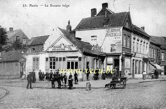 ancienne carte postale de Menin La Douane belge