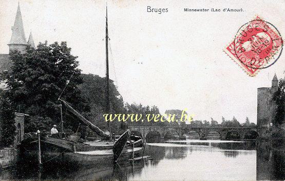 ancienne carte postale de Bruges Minnewater (Lac d'Amour)