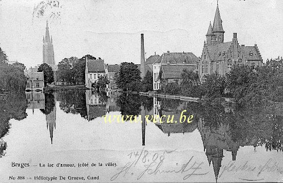 ancienne carte postale de Bruges Le lac d'amour (côté de la ville)