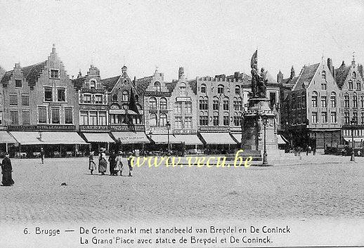 ancienne carte postale de Bruges La Grand'Place avec la statue de Breydel et De Coninck