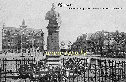 postkaart van Knokke Monument du peintre Verwée et maison communale