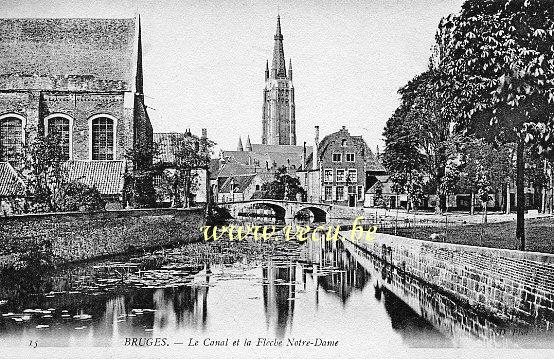 ancienne carte postale de Bruges Le Canal et la Flèche Notre-Dame