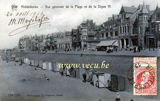 postkaart van Middelkerke Vue générale de la plage et de la digue