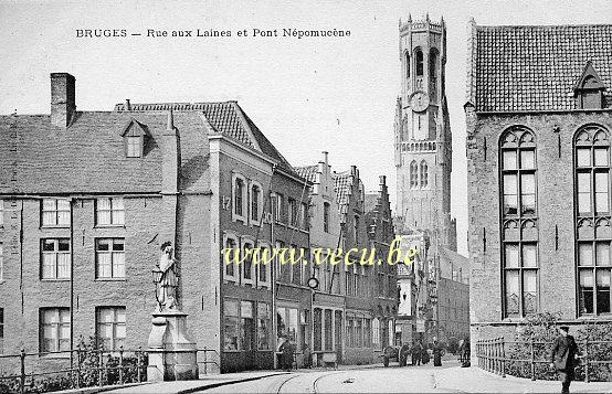 ancienne carte postale de Bruges Rue aux Laines et Pont Népomucène