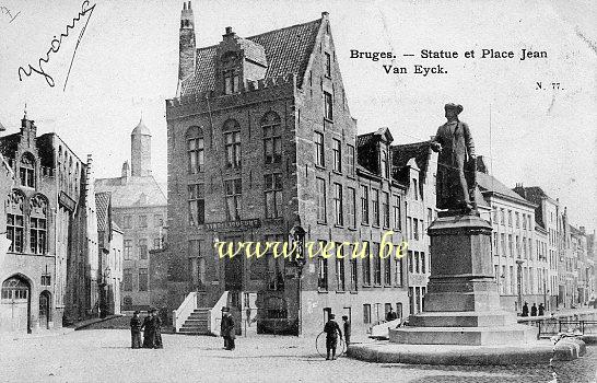 ancienne carte postale de Bruges Statue et place Jean Van Eyck