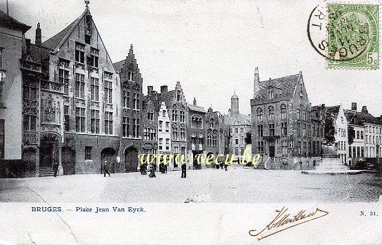 ancienne carte postale de Bruges Place Jean Van Eyck