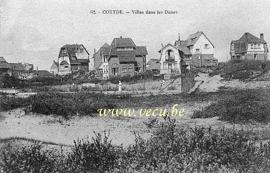 ancienne carte postale de Coxyde Villas dans les dunes