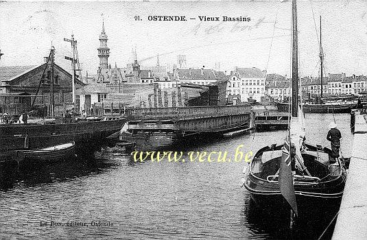 ancienne carte postale de Ostende Vieux bassins