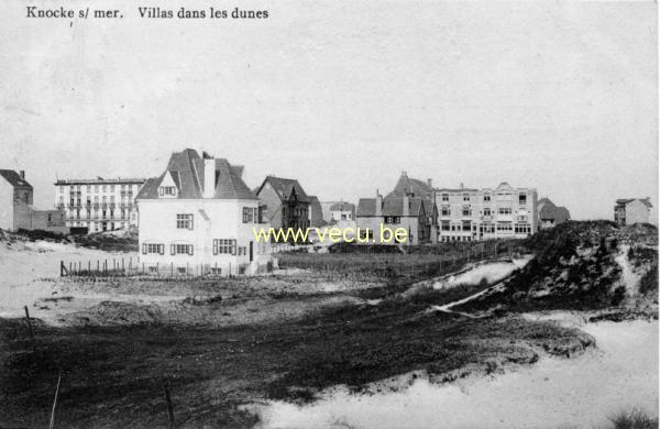 ancienne carte postale de Knokke Villas dans les dunes