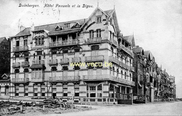 ancienne carte postale de Duinbergen Hôtel Pauwels et la digue