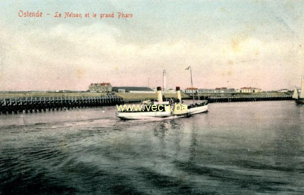 ancienne carte postale de Ostende Le Nelson et le grand phare