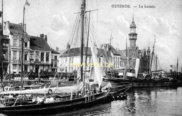 ancienne carte postale de Ostende Le bassin