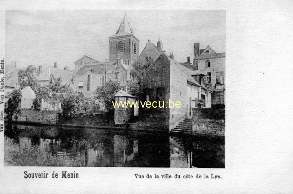 ancienne carte postale de Menin Souvenir de Menin  Vue de la ville du côté de la Lys