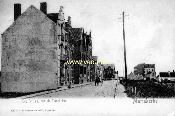 ancienne carte postale de Mariakerke Les Villas, rue de l'archiduc