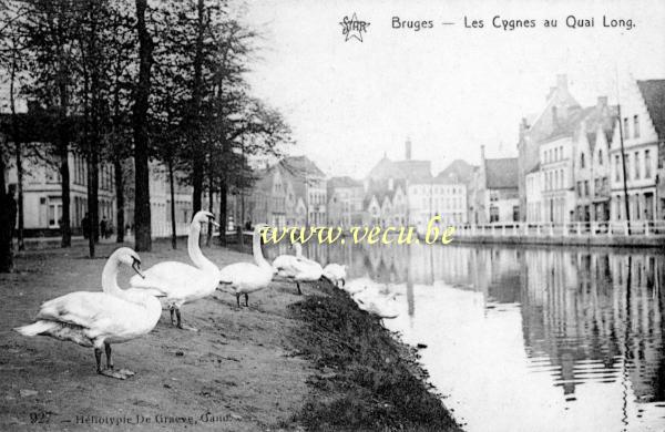 ancienne carte postale de Bruges Les Cygnes au Quai Long