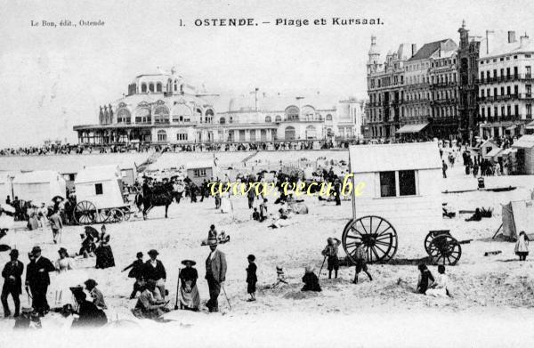 ancienne carte postale de Ostende Plage et Kursaal