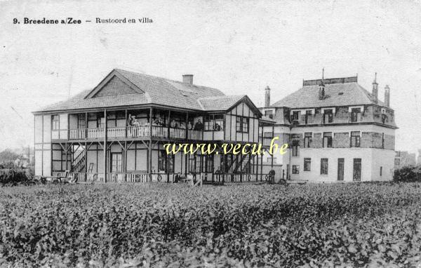 ancienne carte postale de Bredene Rustoord et villa