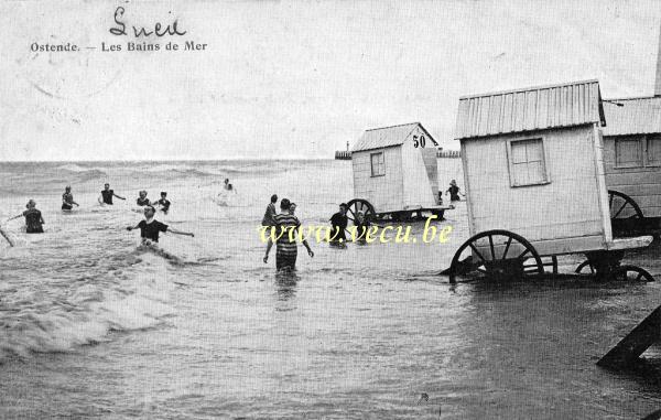 ancienne carte postale de Ostende Les bains de mer