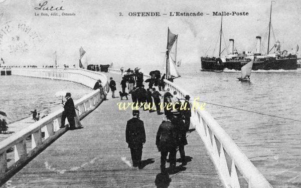 ancienne carte postale de Ostende L'estacade - Malle-Poste