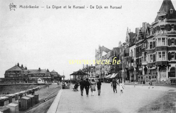 ancienne carte postale de Middelkerke La digue et le kursaal