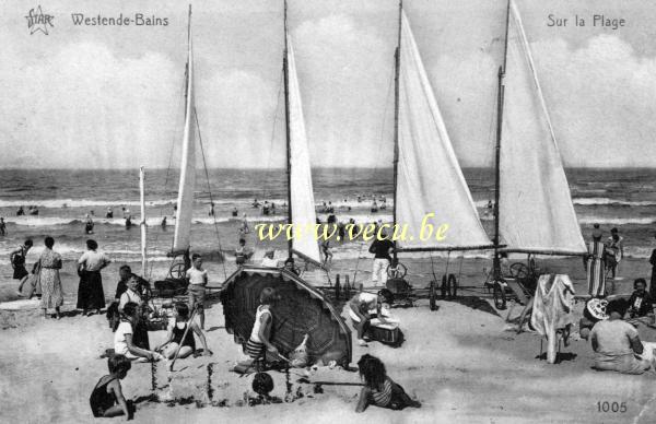 ancienne carte postale de Westende Sur la plage