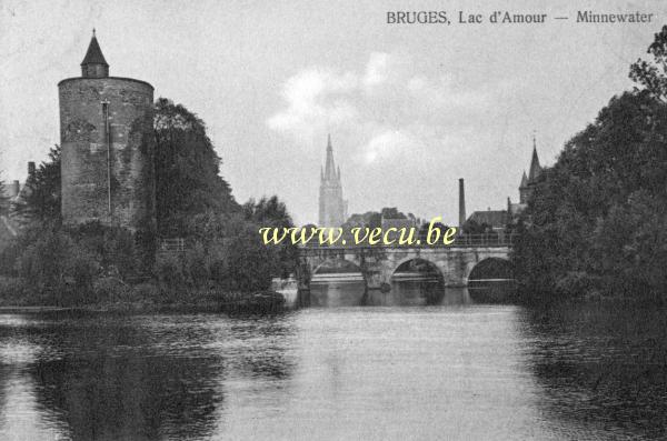 ancienne carte postale de Bruges Lac d'Amour - Minnewater