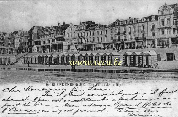 ancienne carte postale de Blankenberge Les villas de la Digue