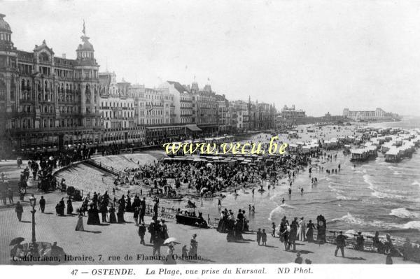 ancienne carte postale de Ostende La plage vue prise du Kursaal