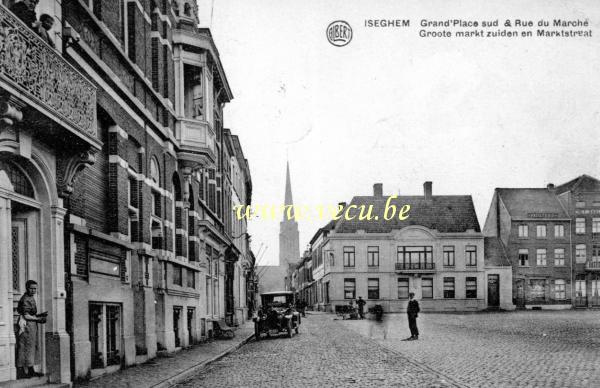 ancienne carte postale de Izegem Grand Place sud & rue du Marché