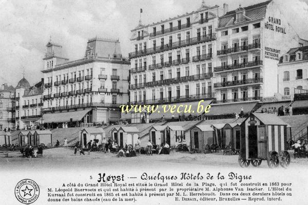 ancienne carte postale de Heyst Quelques Hôtels de la digue