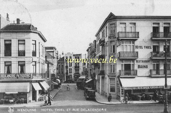 ancienne carte postale de Wenduyne Hôtel Thiel et rue Delacenserie