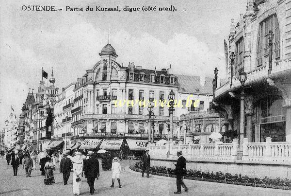 ancienne carte postale de Ostende Partie du Kursaal, digue (côté nord)