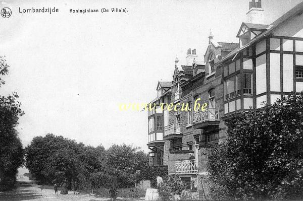 ancienne carte postale de Lombardzijde Koninginlaan (Les villas)