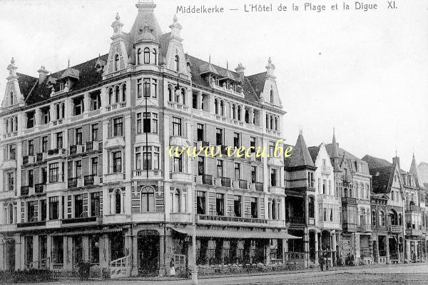 ancienne carte postale de Middelkerke L'hôtel de la plage et la digue