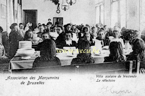 ancienne carte postale de Westende Villa scolaire de Westende - Le réfectoire