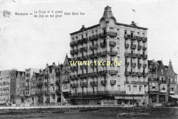 ancienne carte postale de Wenduyne La Digue et le gran hôtel Belle Vue