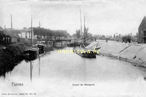 ancienne carte postale de Furnes Canal de Nieuport