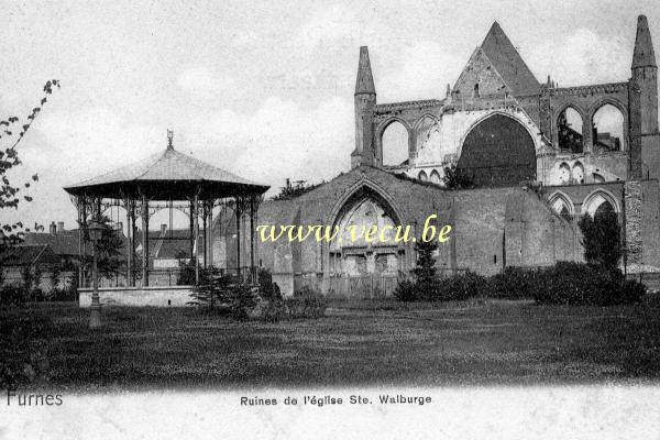 ancienne carte postale de Furnes Ruines de l'église Ste Walburge
