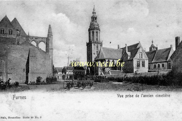 ancienne carte postale de Furnes Vue prise de l'ancien cimetière