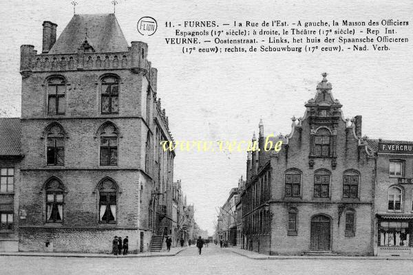 ancienne carte postale de Furnes La rue de l'est