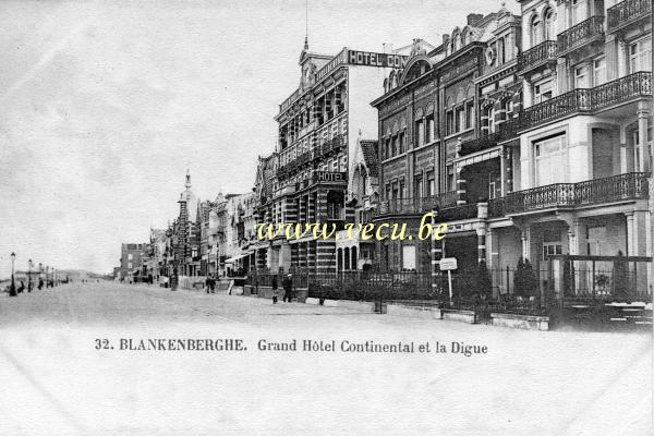 ancienne carte postale de Blankenberge Grand Hôtel Continental et la Digue
