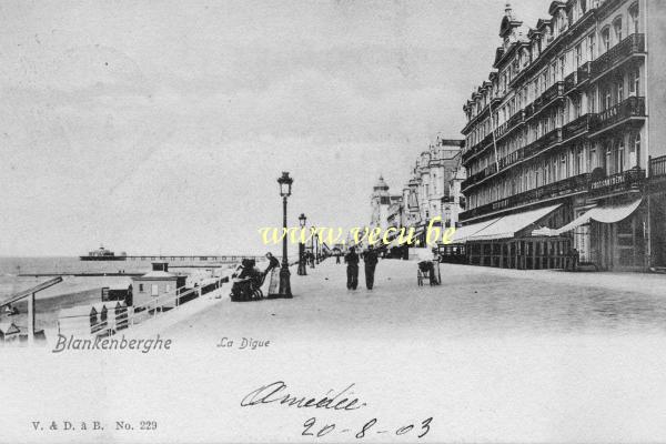 ancienne carte postale de Blankenberge La Digue (et le Grand Hôtel de l'Océan)