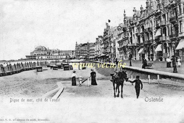 ancienne carte postale de Ostende Digue de mer, côté de l'ouest