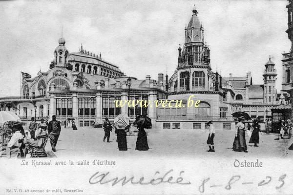 ancienne carte postale de Ostende Le Kursaal avec la salle d'écriture