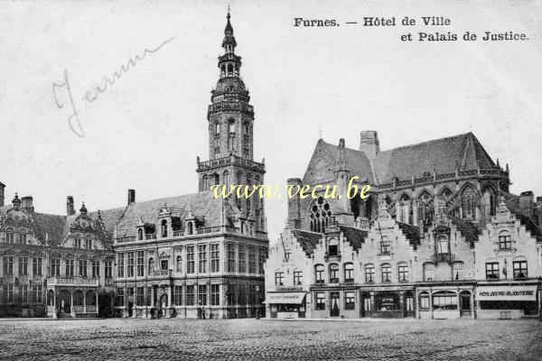 ancienne carte postale de Furnes Hôtel de Ville et Palais de Justice