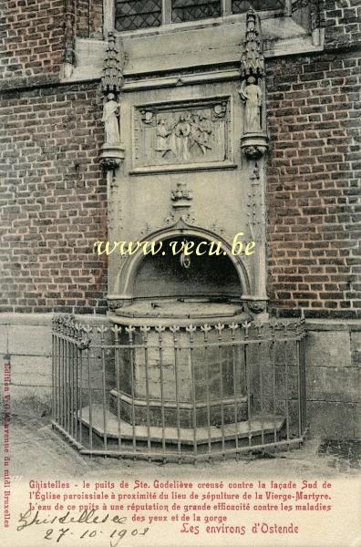 ancienne carte postale de Gistel Le puits de Sainte Godelieve