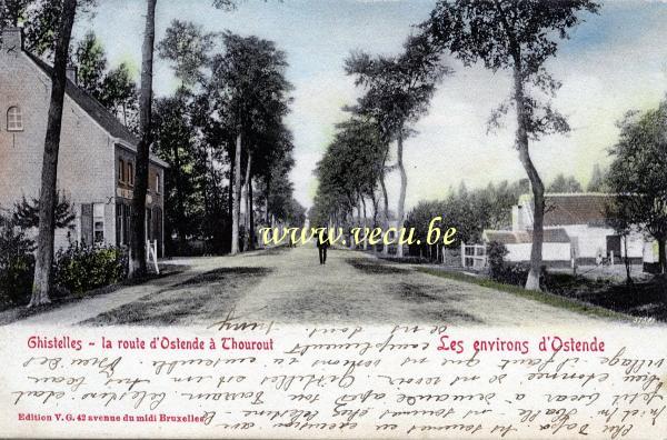 ancienne carte postale de Gistel La route d'Ostende à Thoutout