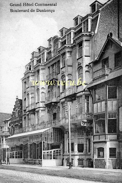 ancienne carte postale de La Panne Grand Hôtel Continental - Boulvard de Dunkerque