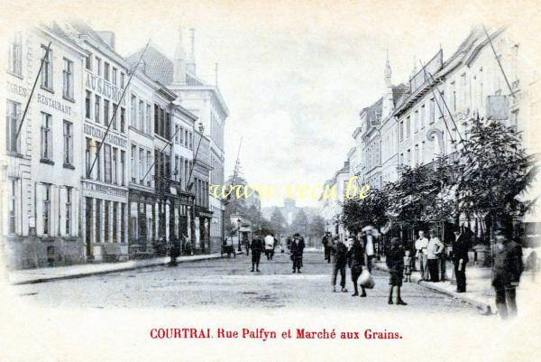 postkaart van Kortrijk Rue Palfyn et Marché aux Grains