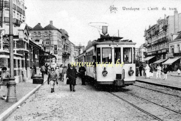 ancienne carte postale de Wenduyne L'arrêt du tram